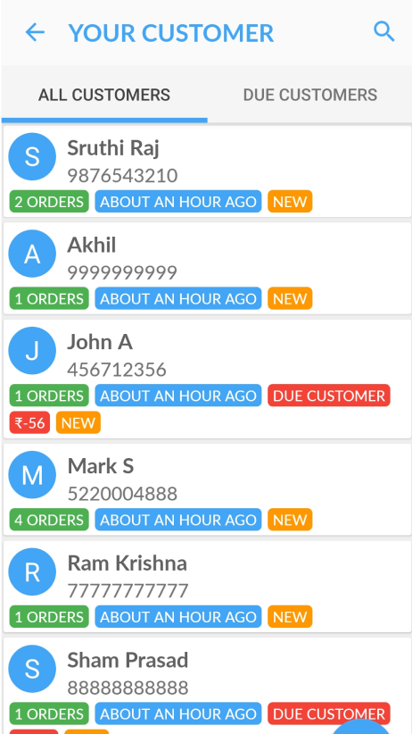 Zobaze POS customer list marking due (udhaar) customers