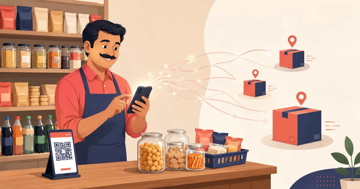 Kirana shopkeeper ordering stock on a smartphone, DigiDukaan explained
